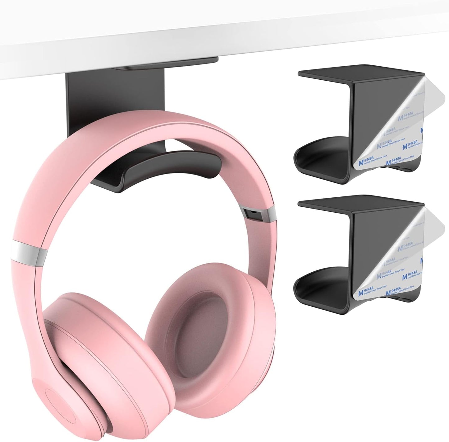 HomeMount Under Desk Headphone Hook - Adhesive Headphone Stand Hanger for Desk - White