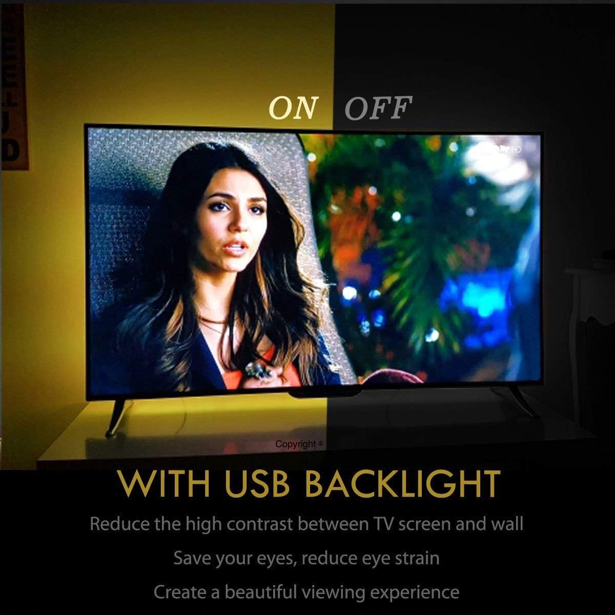 USB TV Backlight LED Strip Lights Kit for 24 to 60 inches Smart TV Sony LG Monitor, HDTV Wall Mount Stand Work Space Gaming Room Decor, LED Bias Ambient Mood Lighting