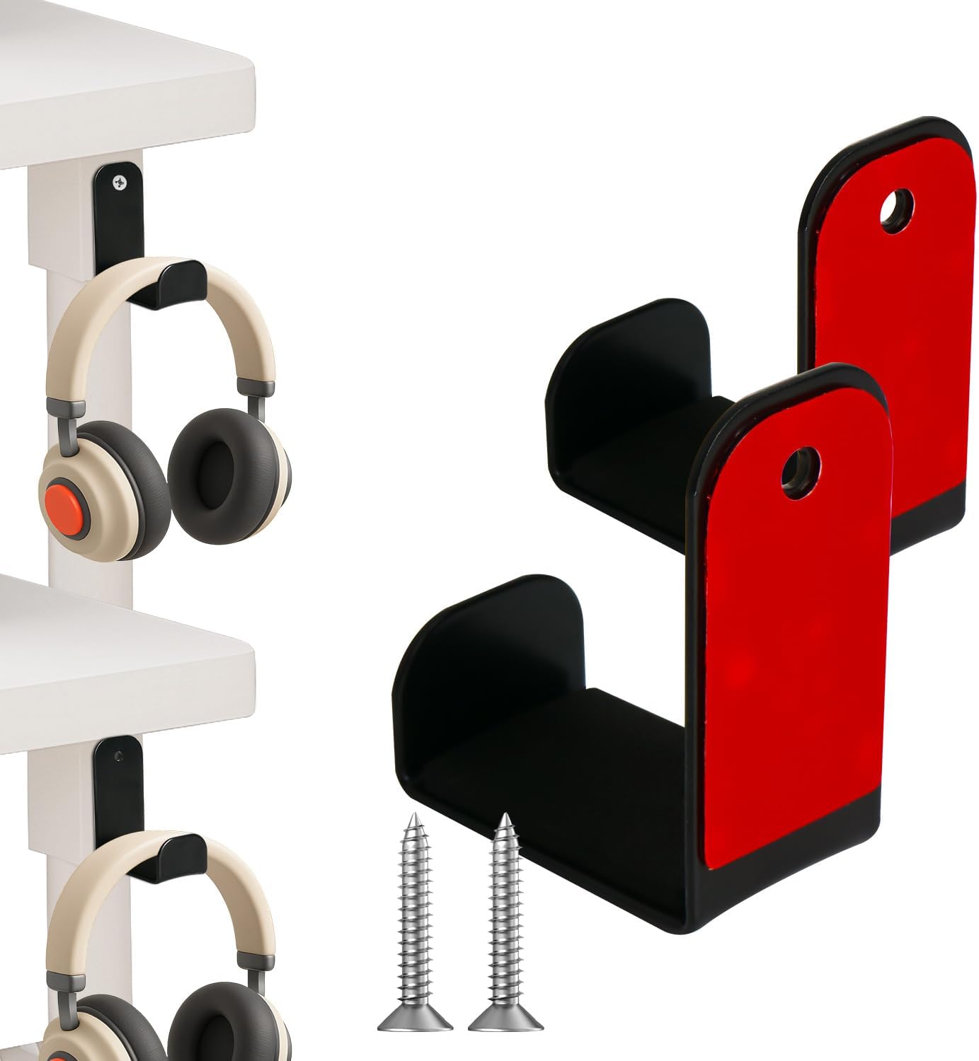 Strong Adhesive Headphone Holder Under Desk, Aluminum Headset Mount Hook with Rubber Pad - 2 Installation Styles for Gaming, Office, Classroom (1 Pack)
