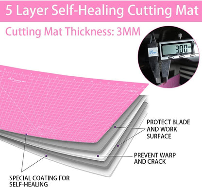 HEADLEY TOOLS 18" x 24" Thickened Self Healing Cutting Mat, A2 Rotary Cutting Sewing Mat for Crafts, Double Sided 5-Ply Table Cutting Board for Fabric Quilting Leather Arts Hobby Project, Grey/Black