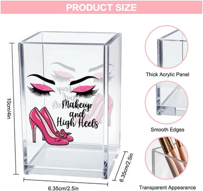 Better Late Than Ugly Acrylic Makeup Brush Organizer Holder, Self Affirmations Desk Acrylic Brushes Storage, Make Up Artist Gifts, Birthday Gifts for Her Wife Sister Friend Makeup Lovers