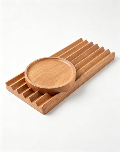 Horizontal Pen Holder for Desk, Walnut Pen Holder with 5 Compartments,Pen Tray Office Accessory, Teacher Gifts, Suitable for School, Home,Pen Tray for Desk (Walnut)