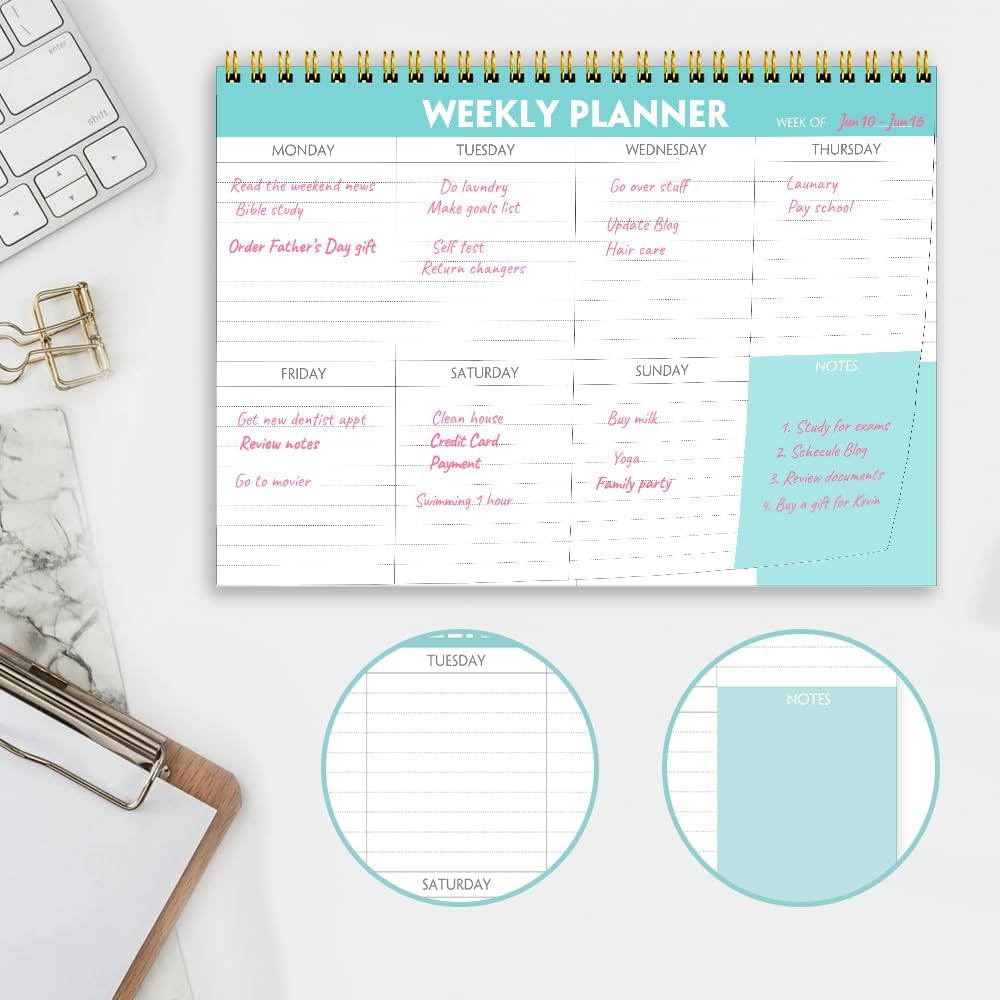 (3-Pack) Weekly Planner - 7" x 10" Weekly Pad Organizers Habit Tracker Journal for Man & Women, 52 Sheets, 100gsm Paper, Undated Weekly To Do List Notepad with Your Life, Teal