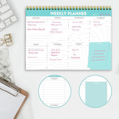 (3-Pack) Weekly Planner - 7" x 10" Weekly Pad Organizers Habit Tracker Journal for Man & Women, 52 Sheets, 100gsm Paper, Undated Weekly To Do List Notepad with Your Life, Teal