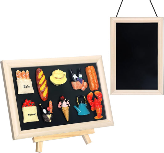 Maitys Black Souvenir Magnetic Board with Stand, 12 x 8 Inches Metal Magnet Display Bulletin Board for Wall Tabletop, Souvenir Easel Stand for Home Office