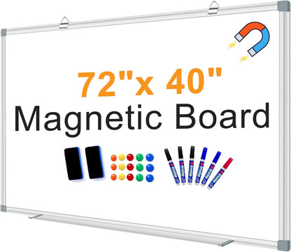 H-Qprobd 6'x4' Large Magnetic White Board Dry Erase Whiteboard with Black Aluminum Frame, 72"X48" Magnet Presentation Wall Boards for Office, Classroom, School, Home