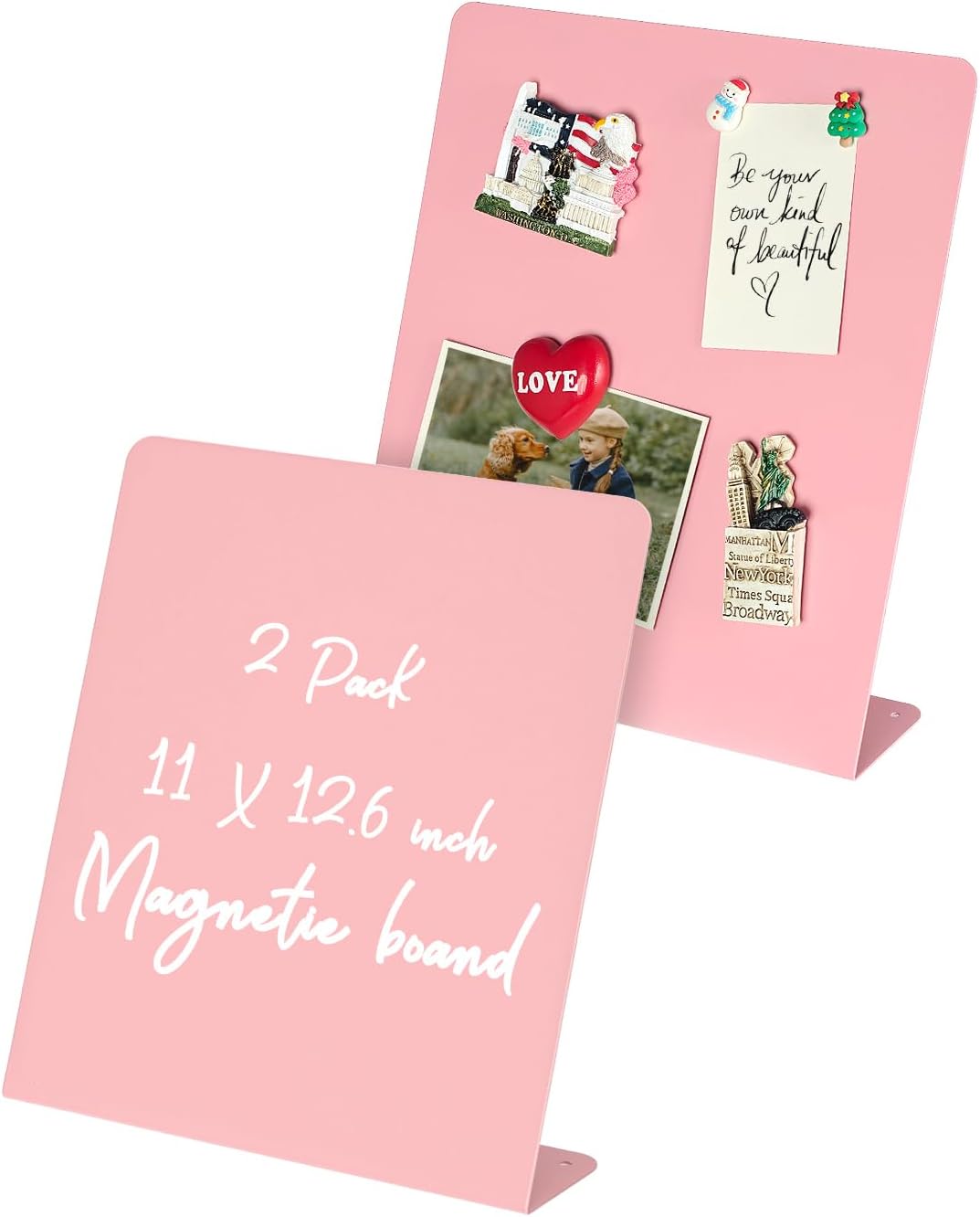 Magnet Board - Pink, 11 x 12.6 x 2.4 in, Standing Magnetic Board for Desk, Magnetic Display for Memos, Photos & Documents, Bulletin Board for Home Office School Kitchen Table Supplies(PK-FX2832-1P)