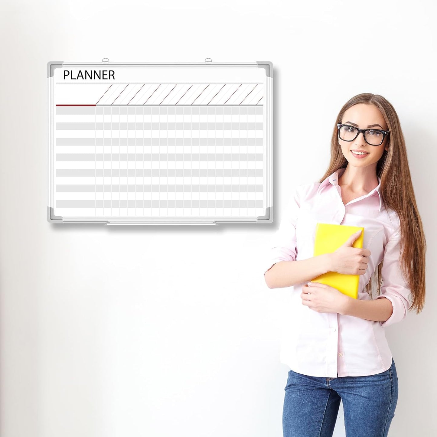 Lincia Aluminum Frame Dry Erase Board with Lines, Double Sided Wall-Mounted Whiteboard for Scheduling, to Do Lists & Weekly Planning, Reusable Calendar for Home & Work(Project Planning Board,24"x18")