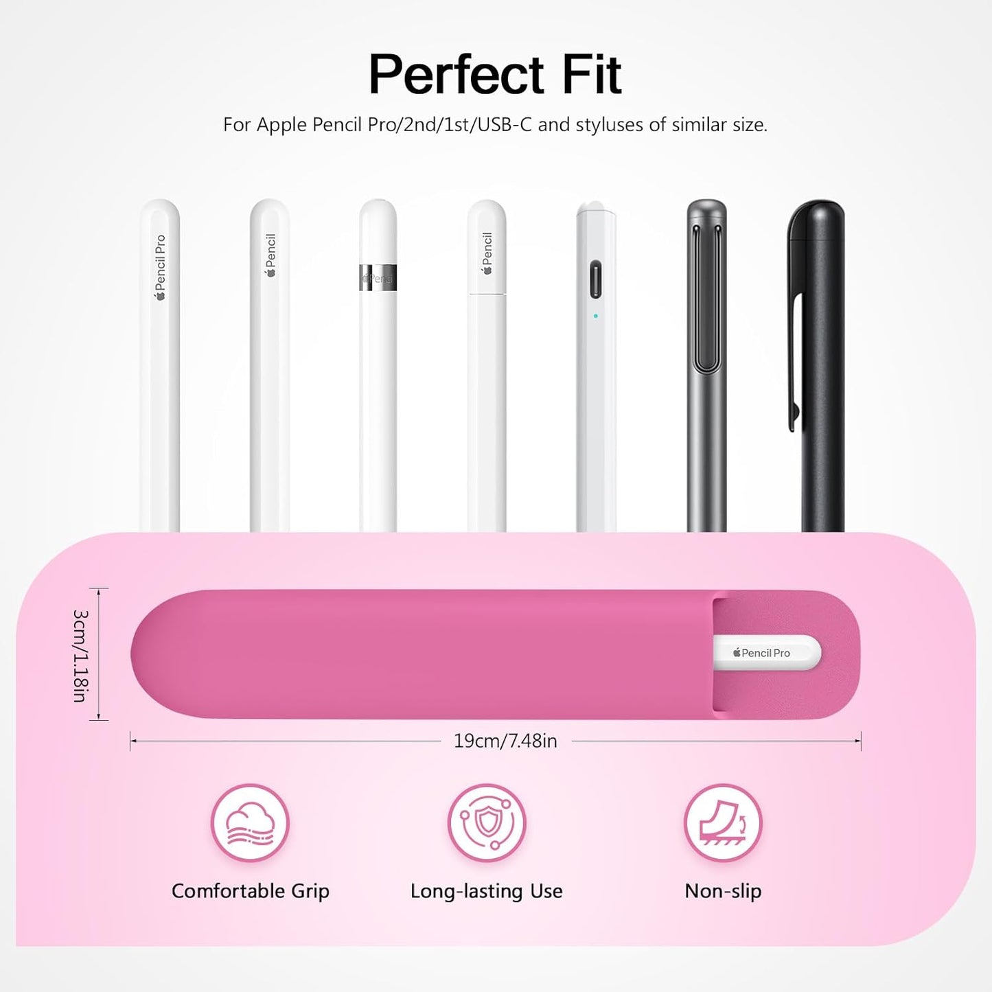 MoKo Pencil Case Holder, Adhesive Silicone Pencil Protected Sleeve Compatible with Apple Pencil Pro/ (USB-C)/ 1st/ 2nd Generation, Similarly Sized Styluses Accessories, Black