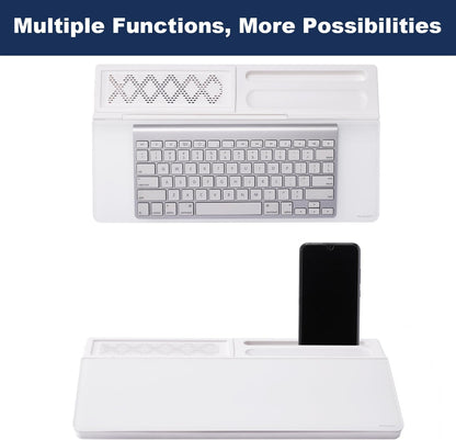TSJ OFFICE Small Desktop Whiteboard -Glass Dry Erase Board Computer Keyboard Stand White Board Surface Pad with Drawer, Desk Organizers with Accessories for Office, Home, School Supplies - White