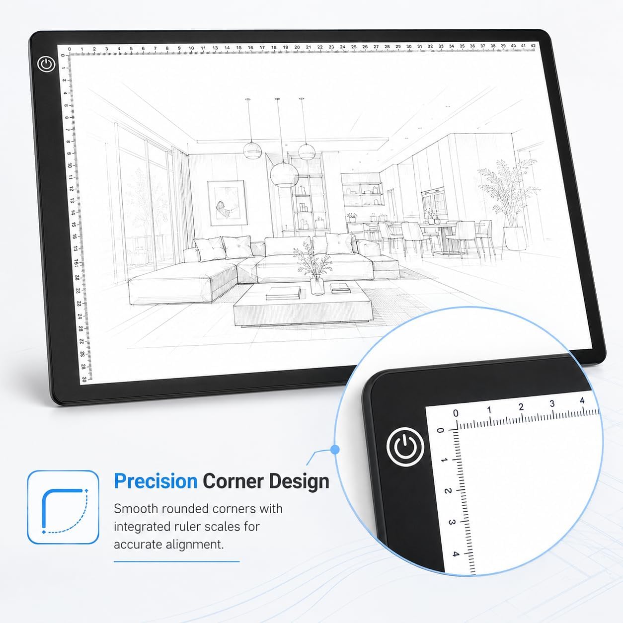 A3 LED Tracing Light Box丨Light Pad - Copy Board with Full-Edge Ruler Frame丨3 Adjustable LED, Premium Acrylic for Art, Drawing, Sketch, Animation, Design, Tattoo, Diamond Painting, X-ray Viewing