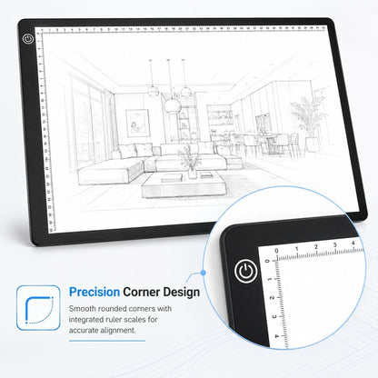 A3 LED Tracing Light Box丨Light Pad - Copy Board with Full-Edge Ruler Frame丨3 Adjustable LED, Premium Acrylic for Art, Drawing, Sketch, Animation, Design, Tattoo, Diamond Painting, X-ray Viewing