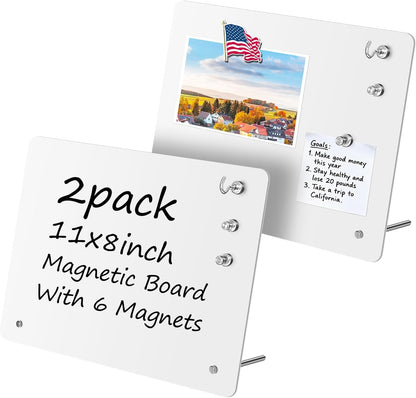 Magnetic Metal Display Bulletin Board - 2 Pack 11x8Inch Magnet Display Stand with 6 Magnets for Displaying Memos Messages Photos in Home School Kitchen Office （ Black Vertical）
