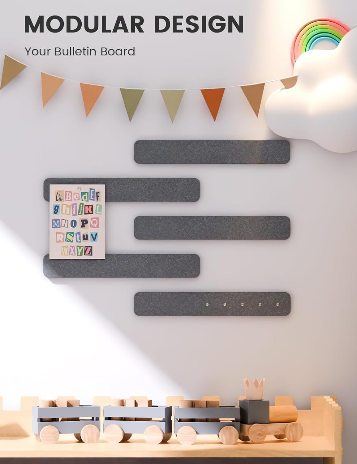 Fluxynara Cork Board Alternative Felt Strip Board 8-Pack 13"x2", Office Pin Board with 50 Push Pins, Adhesive Install for Bedroom Door & Home Office(Linen Dusk)
