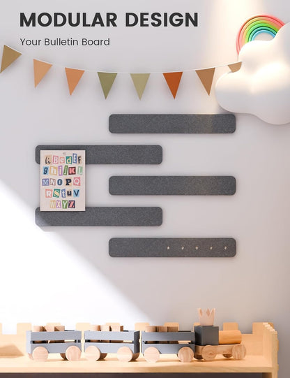 Fluxynara Cork Board Alternative Felt Strip Board 8-Pack 13"x2", Office Pin Board with 50 Push Pins, Adhesive Install for Bedroom Door & Home Office(Linen Dusk)