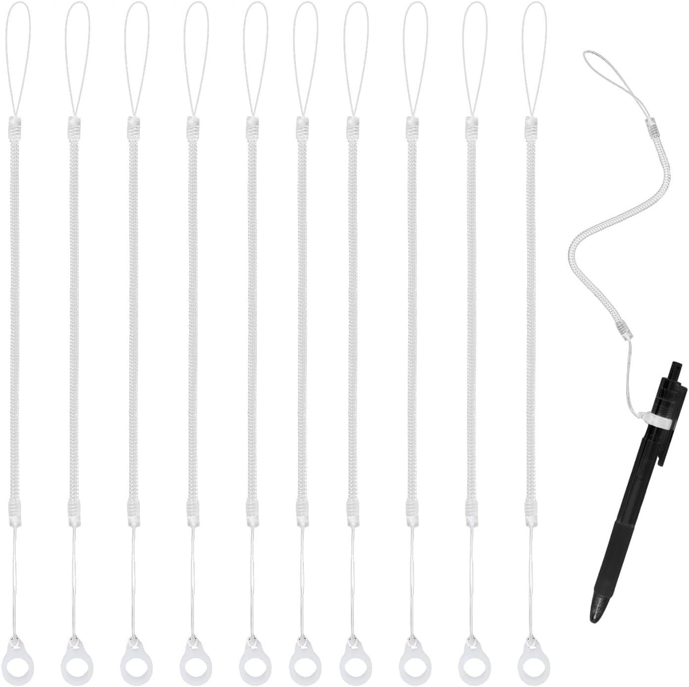 10pcs Pen Lanyards, Elastic Lanyard Tether with Silicone Rings Retractable Stylus Tether Clipboard Pen Strap Tablet Holder Anti-Lose Leash for Tethering Stylus to Touchscreen