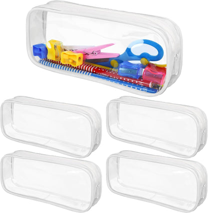 5 Pack Clear PVC Zipper Pencil Pouch, Pen Pencil Case Makeup Pouch, Large Capacity Pencil Bag for Office Stationery Travel Storage (Black)