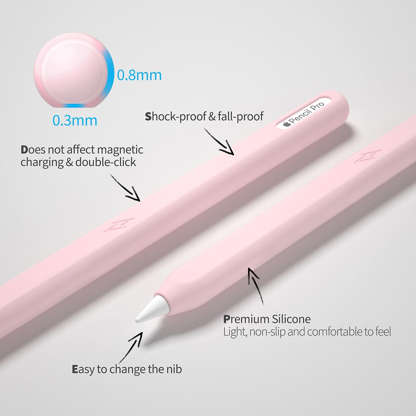 Ultra Thin Protective Pencil Cover for Apple Pencil Pro &Apple Pencil 2nd Gen Silicone Case Sleeve Compatible with Apple Pencil Pro (Pink)