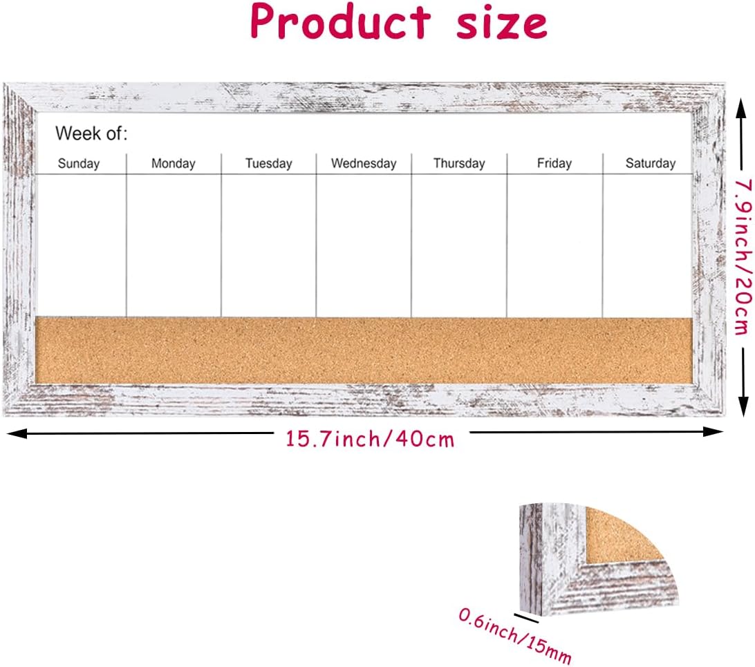 Magnetic Weekly Dry Erase White Board and Cork Board, Black Wood Frame，Magnetic Surface Whiteboard for Home Office and Wall Decor(ZHZL-2040BK)
