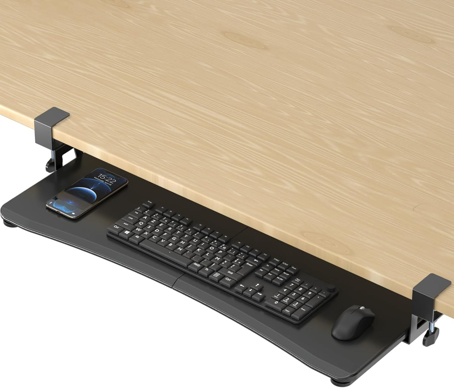 suptek Keyboard Tray Under Desk Pull Out with C Clamp Mount, Computer Keyboard & Mouse Tray, 25.6 (30 Including Clamps) x 11.8 inch Slide-Out Platform Computer Drawer for Typing, Black, DSF1