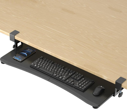 suptek Keyboard Tray Under Desk Pull Out with C Clamp Mount, Computer Keyboard & Mouse Tray, 25.6 (30 Including Clamps) x 11.8 inch Slide-Out Platform Computer Drawer for Typing, Black, DSF1