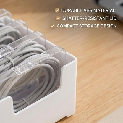 8 Individual Cable Organizer Boxes With Base, Cord Storage Organizer With Labels And Cable Straps For Charging Cables, Adapters, Earphones (8 pcs Individual Cable, 1 Pack)
