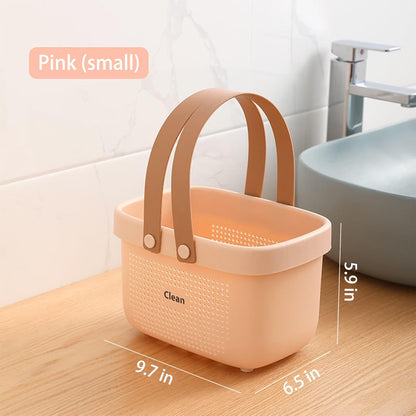 JiatuA Plastic Storage Basket with Handle Portable Shower Caddy Tote Organizer Basket Bin for Bathroom Kitchen Dorm Room Bedroom, Green
