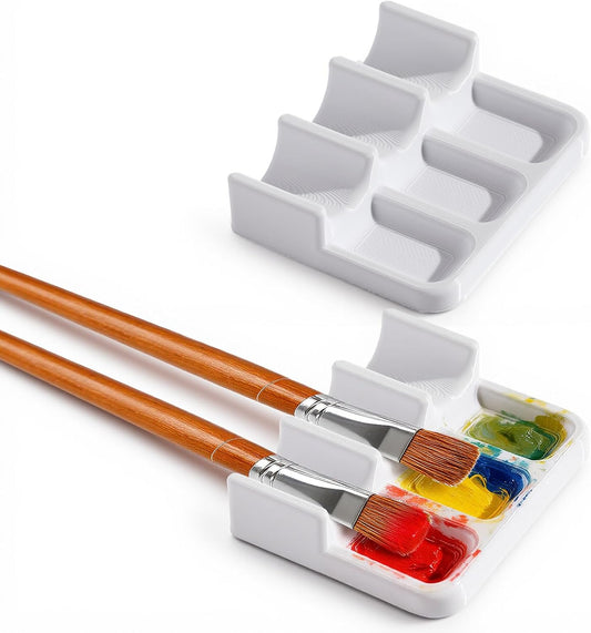 2 Pcs Paint Brush Holder with 6 Slots for Watercolor Oil Acrylic Painting Brush,Artist Brush Holder Caddy Organizer Solution for Painting Accessories Watercolor Brush Washing Tray Paintbrush Storage
