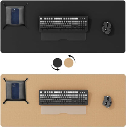 DAWNTREES Dual Sided Desk Mat,Leather Desk Pad,Brown 40"x16",Cork Desk Mat Protector,with PU Leather Valet Tray Organizer,Large Mouse Pad,Desk Writing Pad for Office and Home