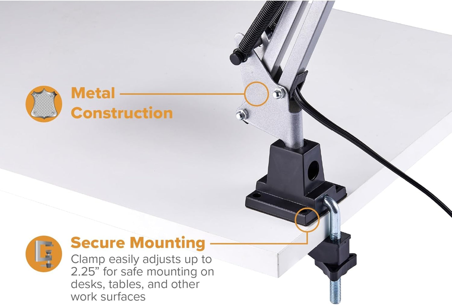 Bostitch Office VLF100 LED Swing Arm Desk Lamp with Clamp Mount, 36" Reach, Includes LED Bulb,Black