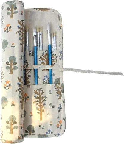 Funny Paint Brush Holder Storage 20 Slots Art Brush Roll Canvas Pouch Artist Paint Brush Holder Roll Up Brush Bag Case Storage Canvas Pouch for Watercolor Gouache