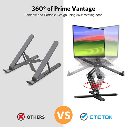 OMOTON LA10 360° Rotating Laptop Stand Riser for Desk, Ergonomic Foldable Computer Stand Adjustable Height Angles for Collaborative Work, Easy Storage Fit Macbooks,All Laptops up to 16 inches, Silver