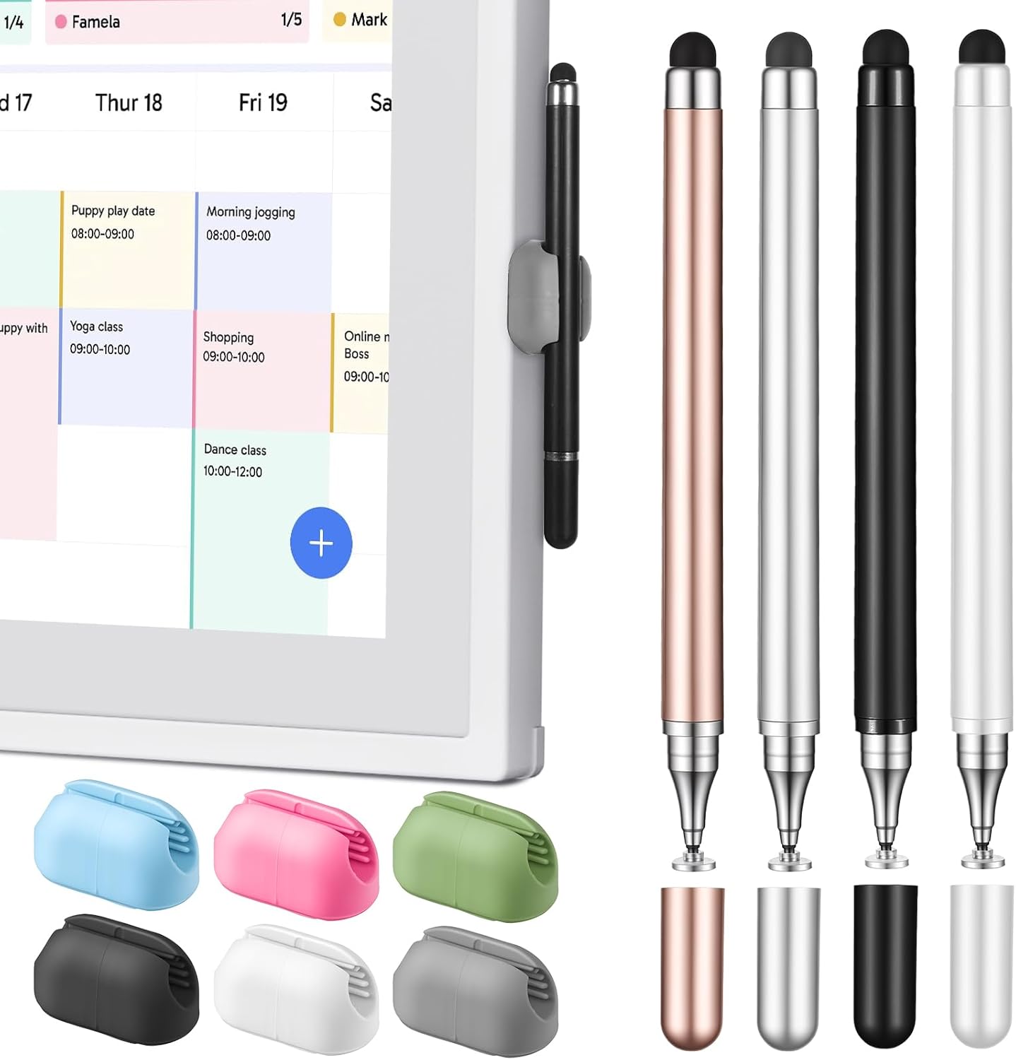 4Pcs Stylus Pen, High Sensitivity & Precision Capacitive Styli Pencil Dual Tip with Mesh and Disc Tips with Mount Holder for All Touch Devices(White, Gold, Silver, Black)