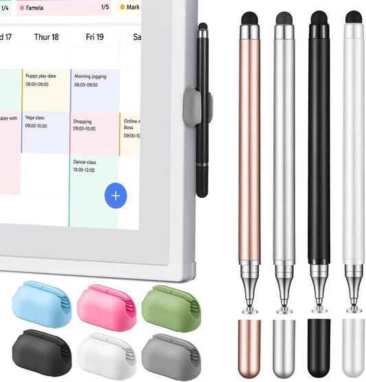 4Pcs Stylus Pen, High Sensitivity & Precision Capacitive Styli Pencil Dual Tip with Mesh and Disc Tips with Mount Holder for All Touch Devices(White, Gold, Silver, Black)