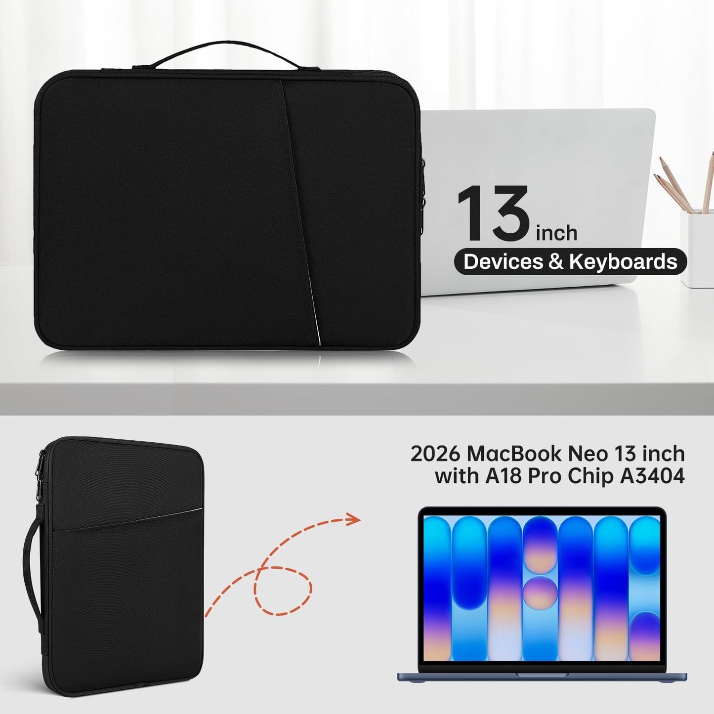 12-12.9 Inch Tablet Sleeve Bag for 12.4" Samsung Galaxy Tab S10+ S9+ Plus/S8+/S7+ Plus/S7 FE,13" iPad Air M4 M3 M2/iPad Pro M5 M4/Pro 12.9"/Microsoft Surface Go 2 12.4"/Pro 11 10 Carrying Case-Black