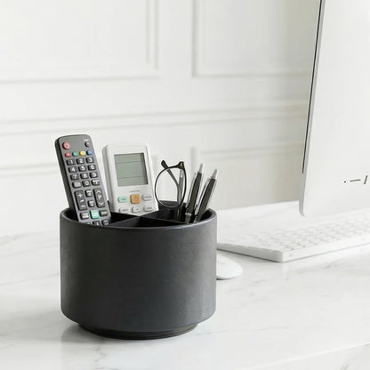 Round Leather Art Supply Organizer,Remote Control Holder,360 Degree Rotating,Multi-Functional Pencil Holder,4 Compartments Desktop Stationary Organizer(1-Fractal Flower) | Round - Colors B