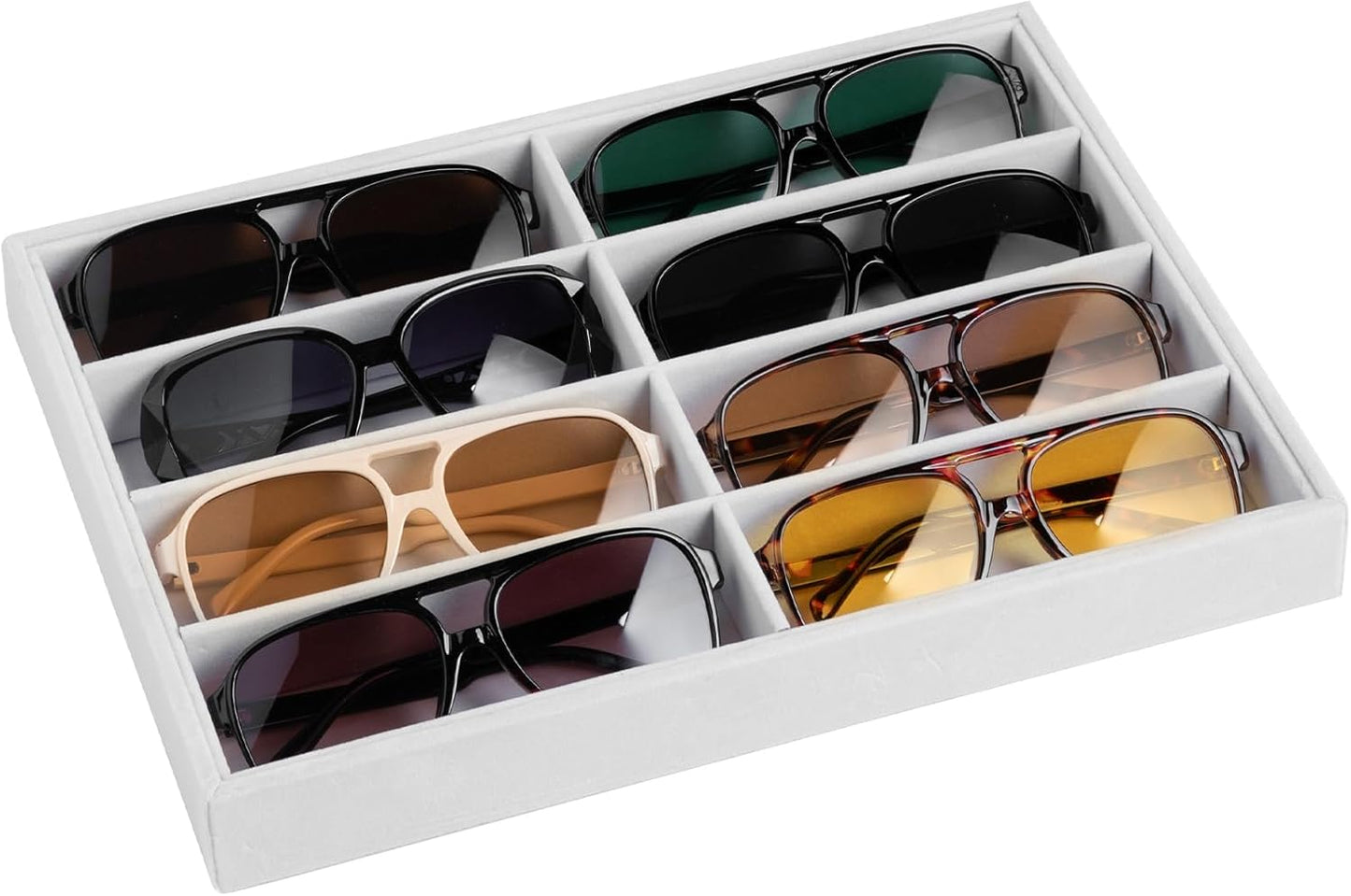 Frebeauty Sunglass Organizer,Velvet Glasses Organizer,8-Slot Sunglasses Tray for Drawer, Men's/Women's Sunglasses Box, Glasses Holder for Watch Stackable Eyeglass/Eyewear Display Tray(Beige)
