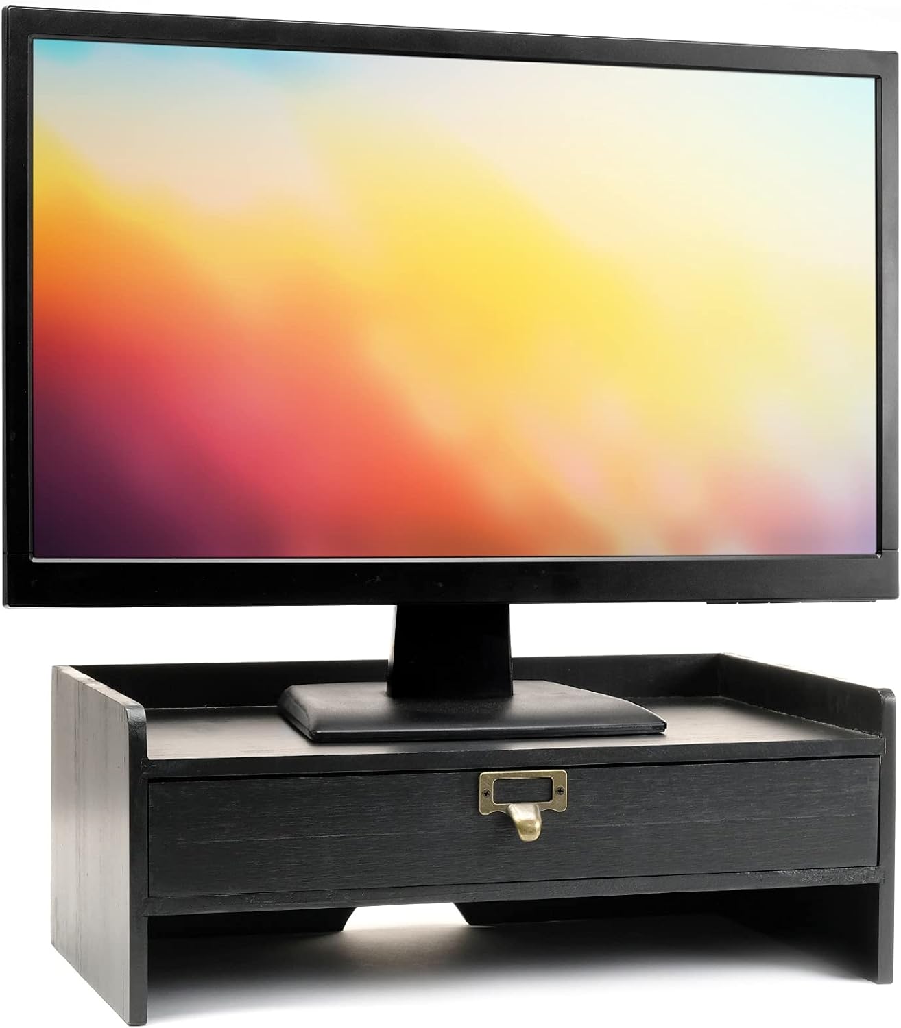 EXCELLO GLOBAL PRODUCTS Wooden Monitor Stand: Includes Drawer for Desktop Organization of Notebooks, Pens, Pencils & Office Supplies (White)