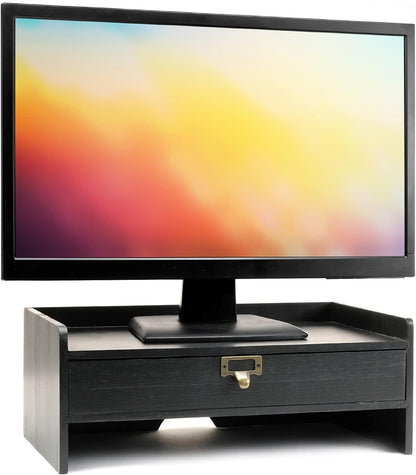 EXCELLO GLOBAL PRODUCTS Wooden Monitor Stand: Includes Drawer for Desktop Organization of Notebooks, Pens, Pencils & Office Supplies (White)