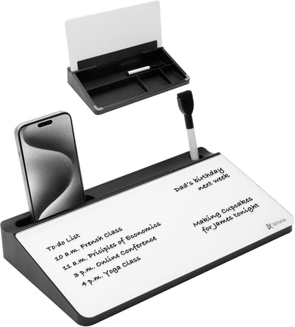 Varhomax Glass Desk Buddy Whiteboard with Storage, Small Dry Erase Desktop White Board Caddy to-do List Memo Notepad for Office, School and Home Office Supplies (Black)