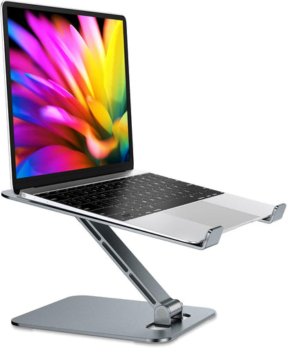 RIWUCT Foldable Aluminum Alloy Laptop Stand for Desk, Height Adjustable Ergonomic Computer Stand for Laptop, Portable Laptop Riser Holder Notebook Mount Compatible with MacBook Pro Air/HP/Dell 10-16"