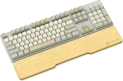 ATTACK SHARK Bamboo Wrist Rest for Computer Keyboard，Ergonomic Hard Palm Rest for Comfortable Typing Pain Relief，Anti-Slip Wrist Support for Office, Gaming, Laptop (98 Key)