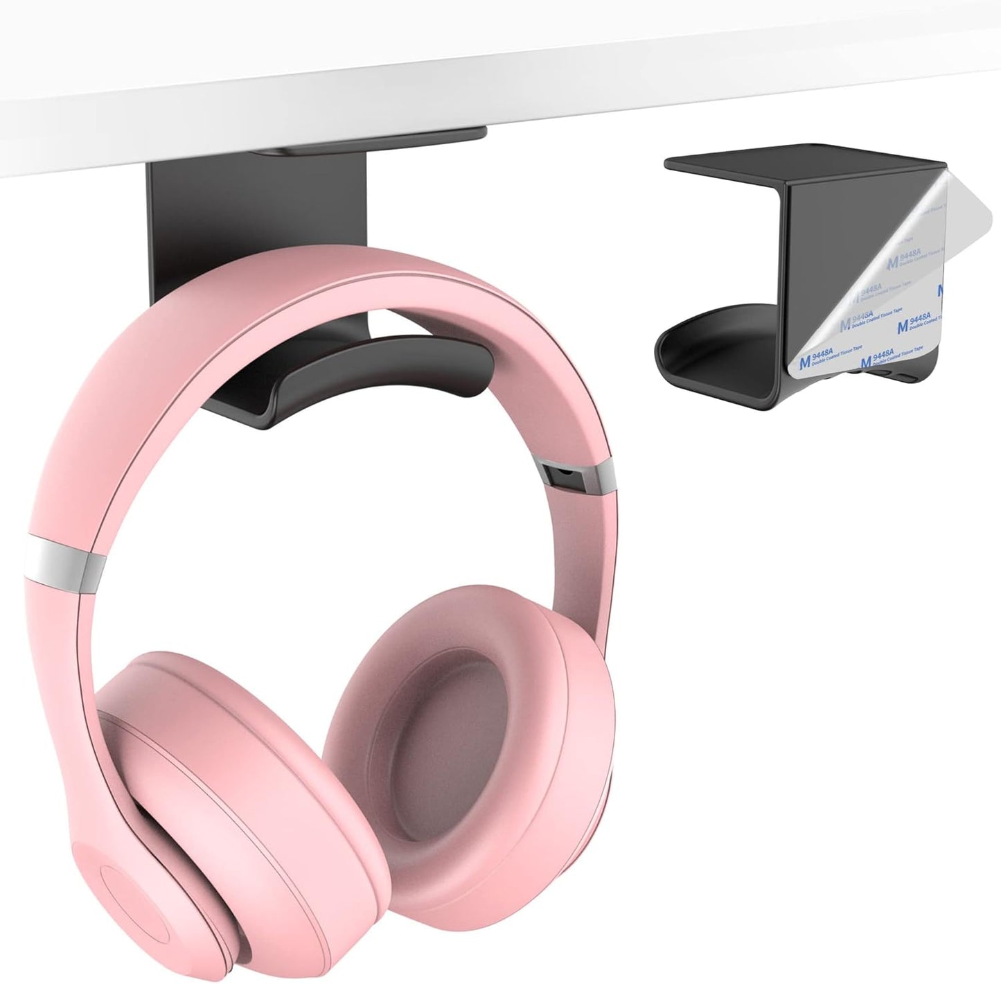 HomeMount Under Desk Headphone Hook - Adhesive Headphone Stand Hanger for Desk - White