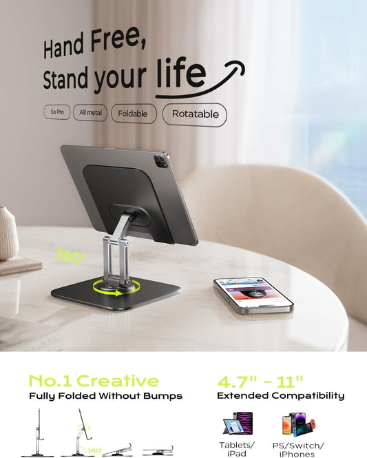 LISEN for iPad Stand Holder Adjustable Tablet Stand for Desk, 2026 Kids for iPad Accessories Rotating Display Stand PC Office Accessories for Desk Women Gifts Kindle Tablet PS Switch iPhone 11"-4.7"