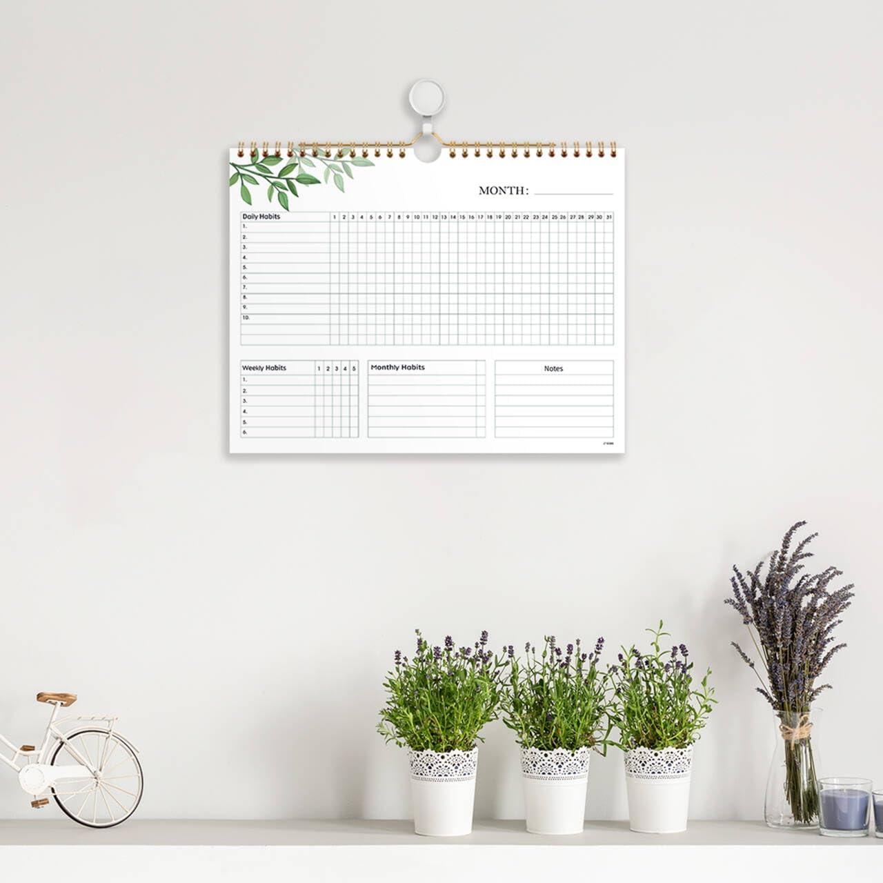 Habit Tracker Calendar - 12 Months Undated Daily Planner, 8"x10", Weekly & Monthly Period Habit Tracker Journal, Floral, Spiral Binding with Writable Goals Habits Track