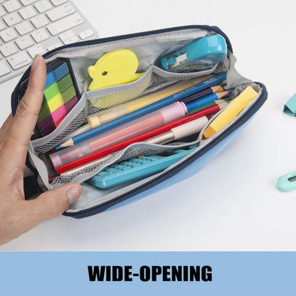 Sooez Wide-Opening Pencil Pen Case, Lightweight & Spacious Pencil Bag Pouch Box Organizer, Aesthetic Supply with Triangular Design for Adults, Grey