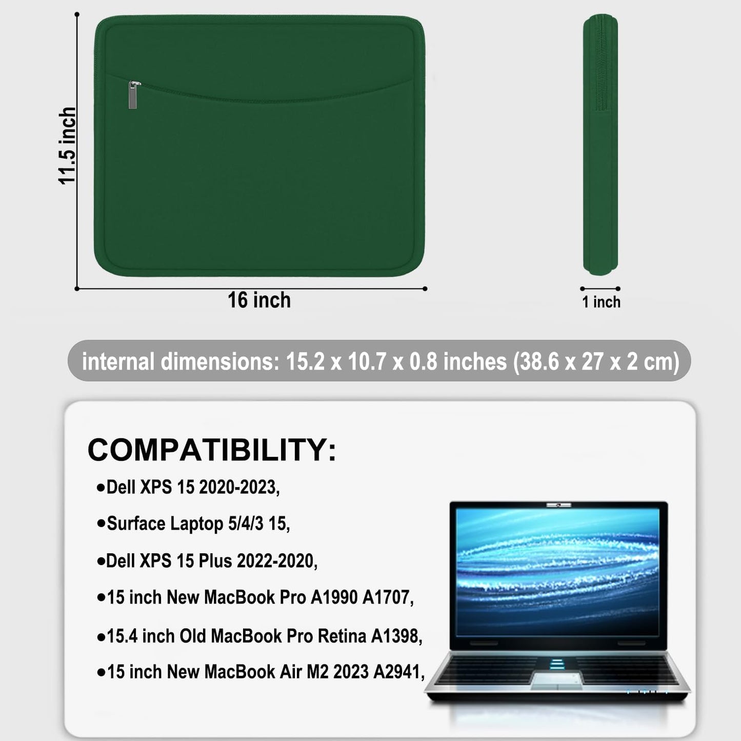 Laptop Sleeve Case 14 inch, Shockproof Protective Laptop Cover Briefcase Carrying Computer Bag with Accessory Pocket Portable Computer Sleeve for 14" MacBook, HP, Dell, Lenovo, Acer, Black
