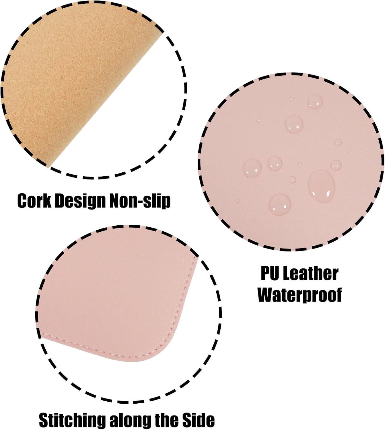 Double-Sided Keyboard Mouse Pad, 31.5"x15.7" PU Leather and Cork Desk Mat Large Overlocked-Edge Desk Pad with Matching Thread, Black