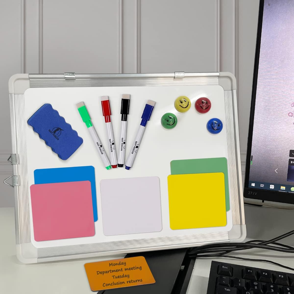 Whiteboard Set - Dry Erase Board 24 x 24 in with 1 Magnetic Eraser, 4 Dry Wipe Markers, 4 Magnets and 6 Magnetic Labels - Wall Hanging Reminder Kanban White Board for Home and Office (24x24 inch)