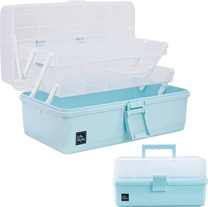 Creahaus 13 inch Art Craft Organizer Storage Box with 3 Layer, Multipurpose Plastic Tool Box with Handle for Sewing, Art Supply, Medicine, Nail, Hair Accessories (Yellow)